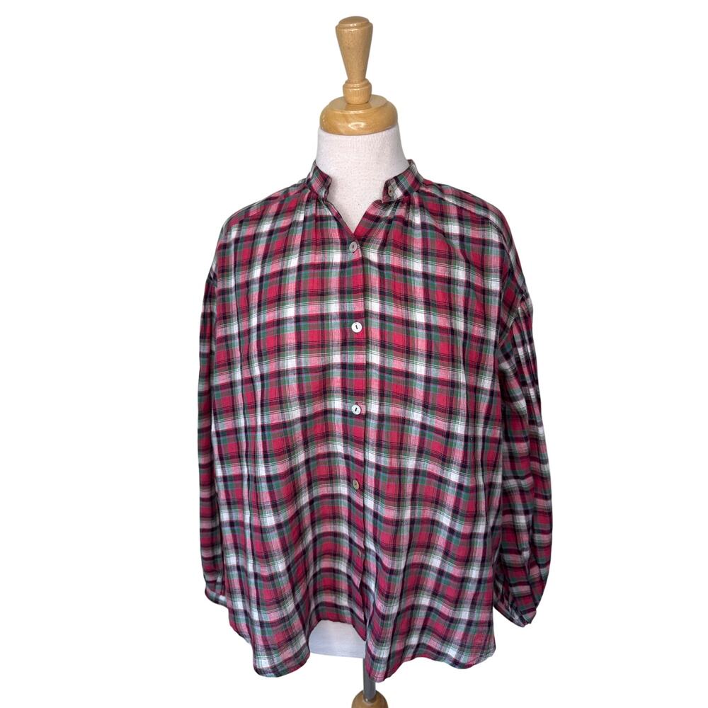 ALIX OF BOHEMIA Poet Woodsman Blouse Pink Green Plaid One Size